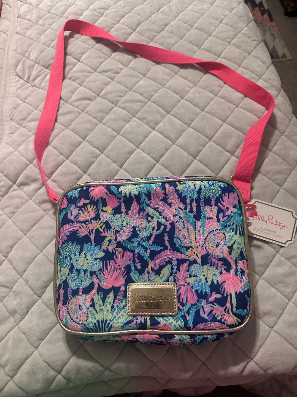 New with tags! Lilly Pulitzer Pink & Navy Floral Lunch Bag